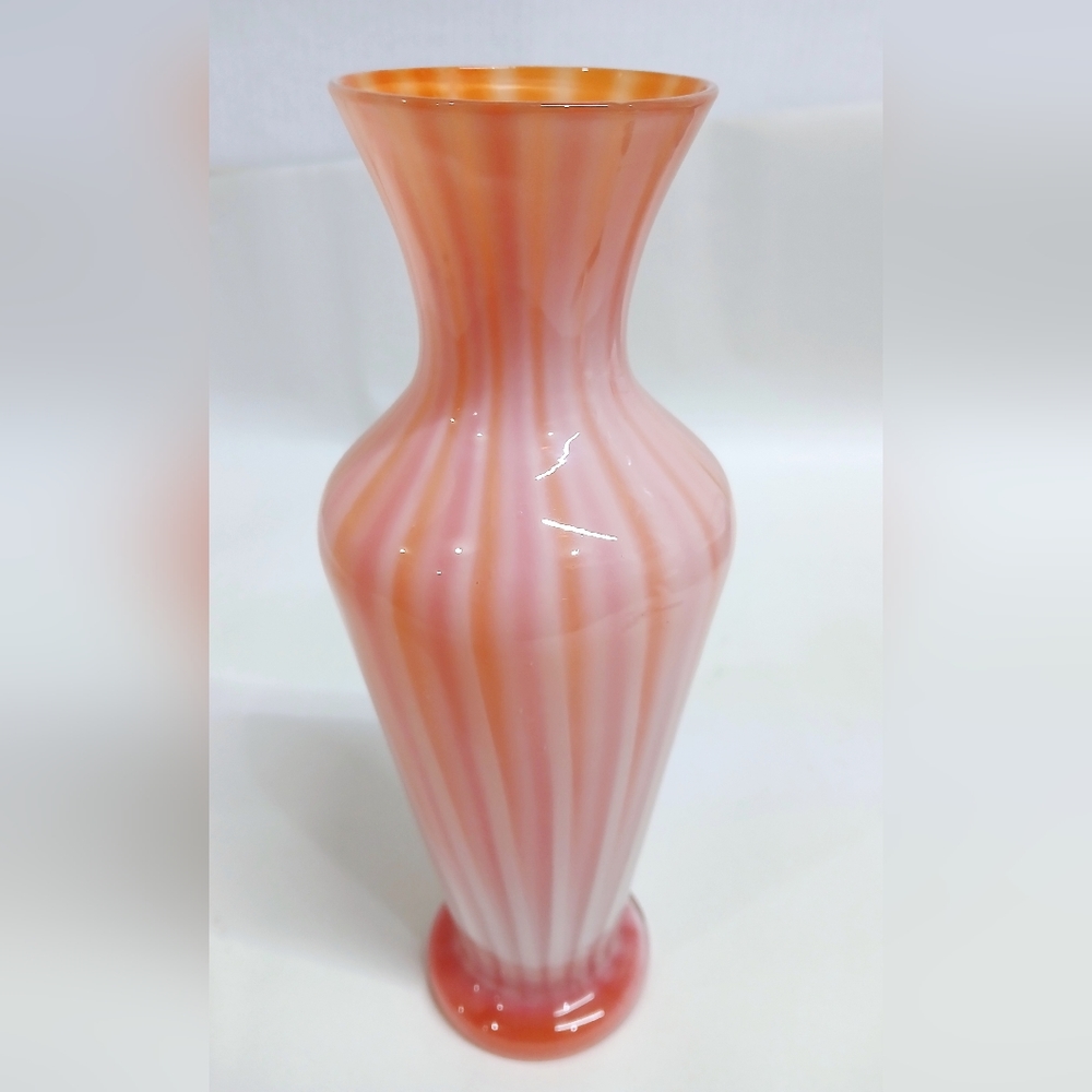 Vintage Striped Peachy Orange and White Vase